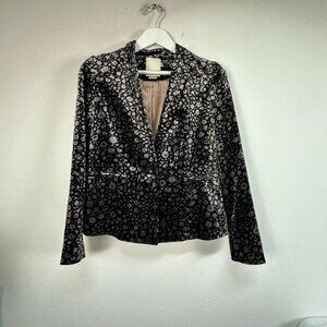 Anthropologie Elevenses Womens Lumi Floral Velvet Blazer Jacket Size 2 Black